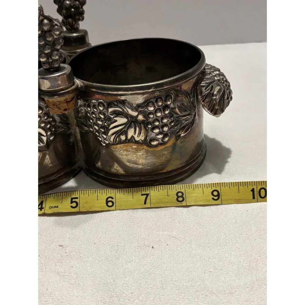 Vintage French SILEA Silvertone Twin Wine Bottle Holder with Stoppers
